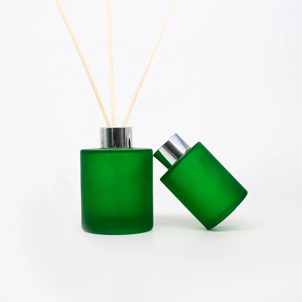 LANGXU label design stickers crystal clear diffuser perfume 50ml glass frosted green bottle empty cylinder shape bottles