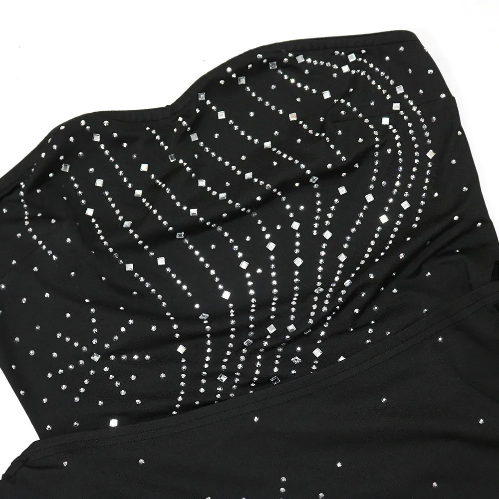 Best Seller Sleeveless Strapless Short Dress Summer Rhinestone Decoration Irregularity Club Dress For Women