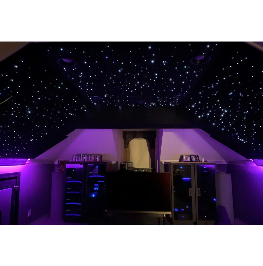 Fiber optic star ceiling panels with quality acoustic materials