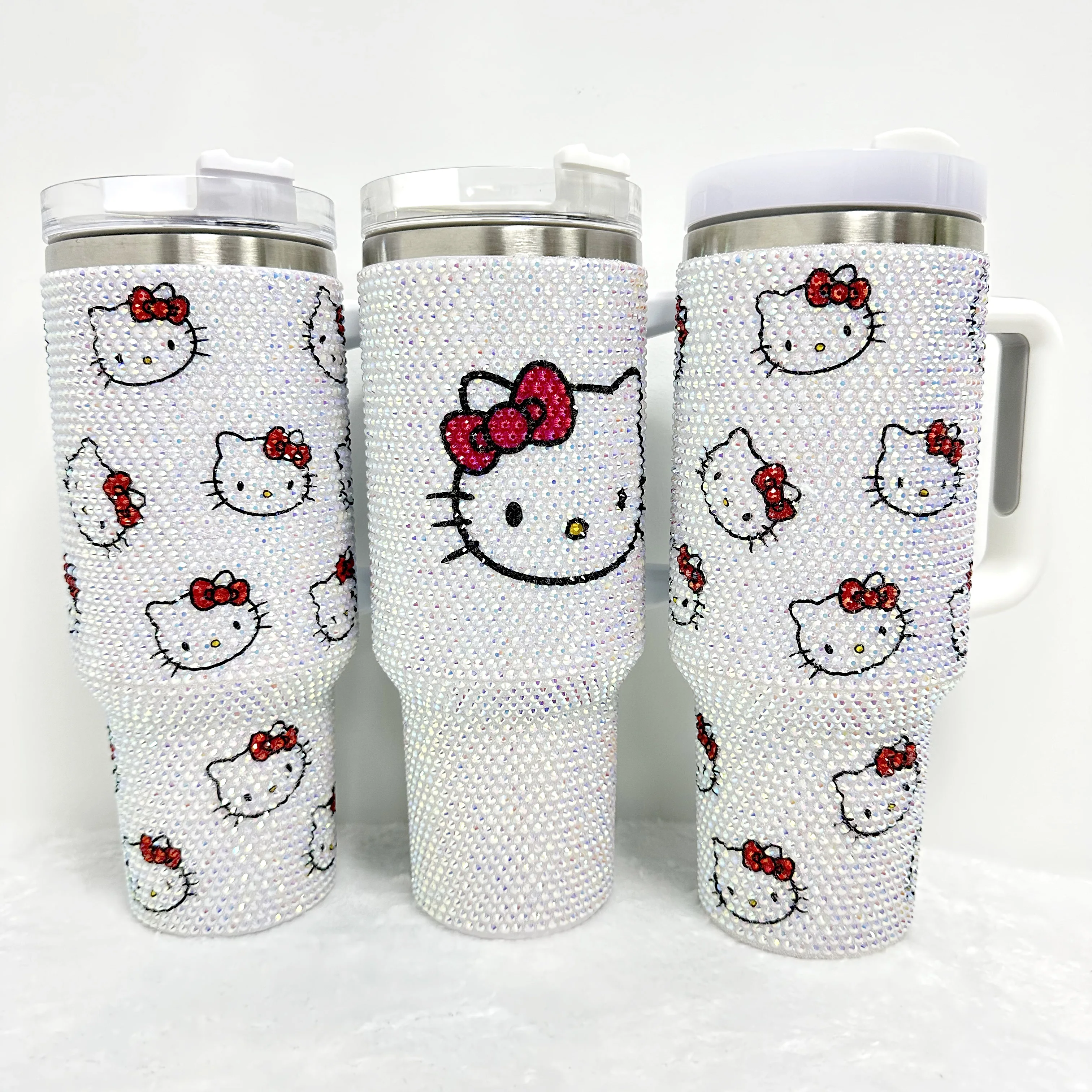 2025 christmas gift mug custom Cartoon KT Rhinestone insulated thermal 40oz travel tumbler water bottle leakproof lid