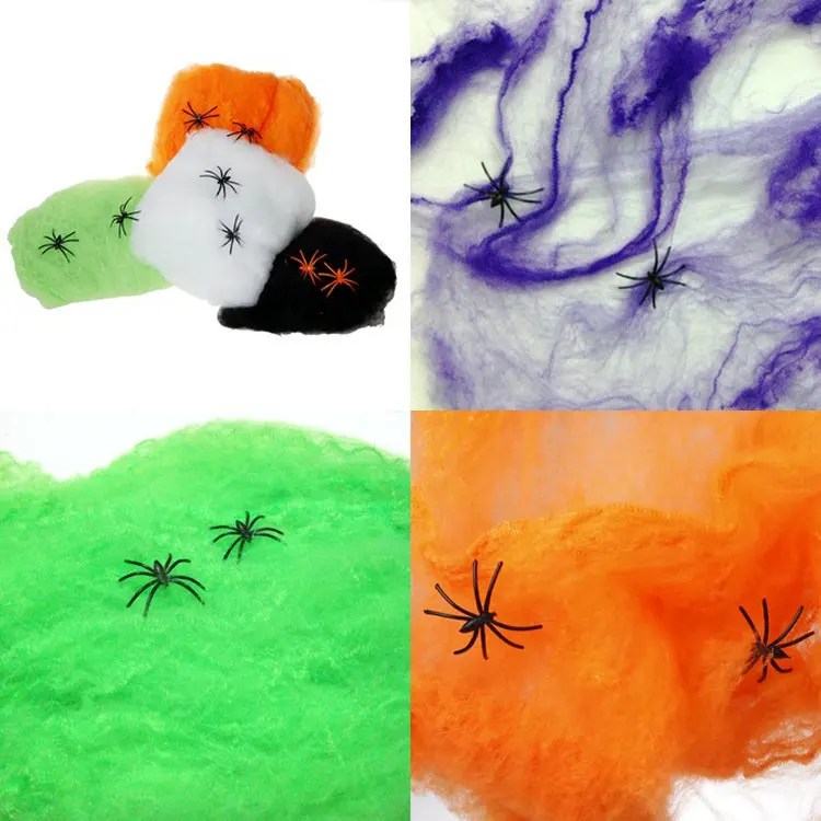 
Halloween Super Stretch Coloful Cloth cotton silk spider web for Ghost Bar House Festival props 