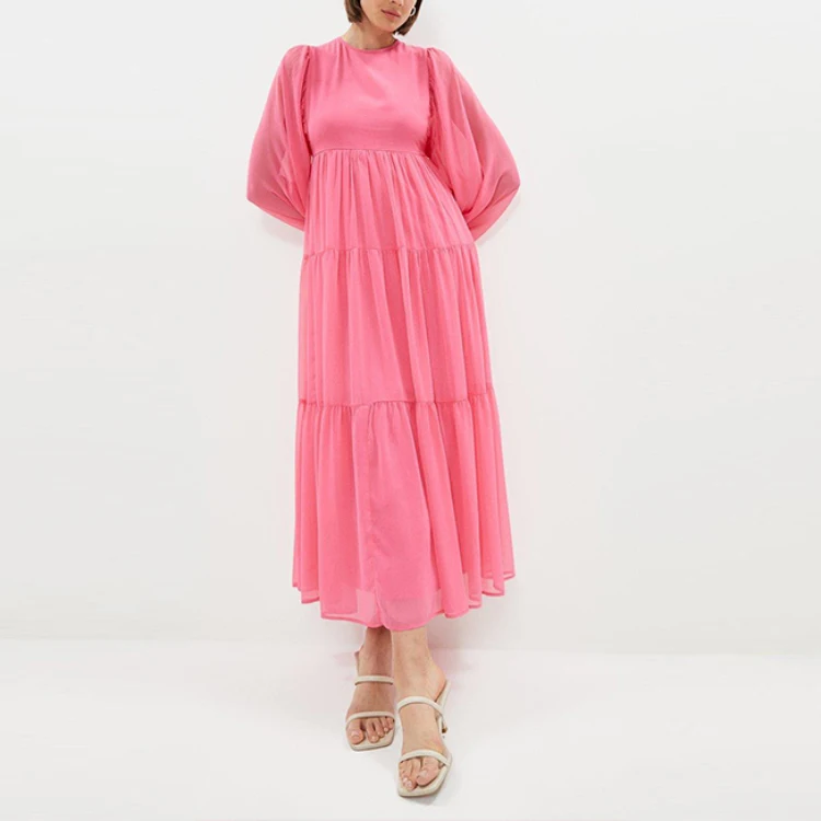 fashion wholesale ladies girls long sleeve dress elegant customized ruffle hem dresses women casual summer