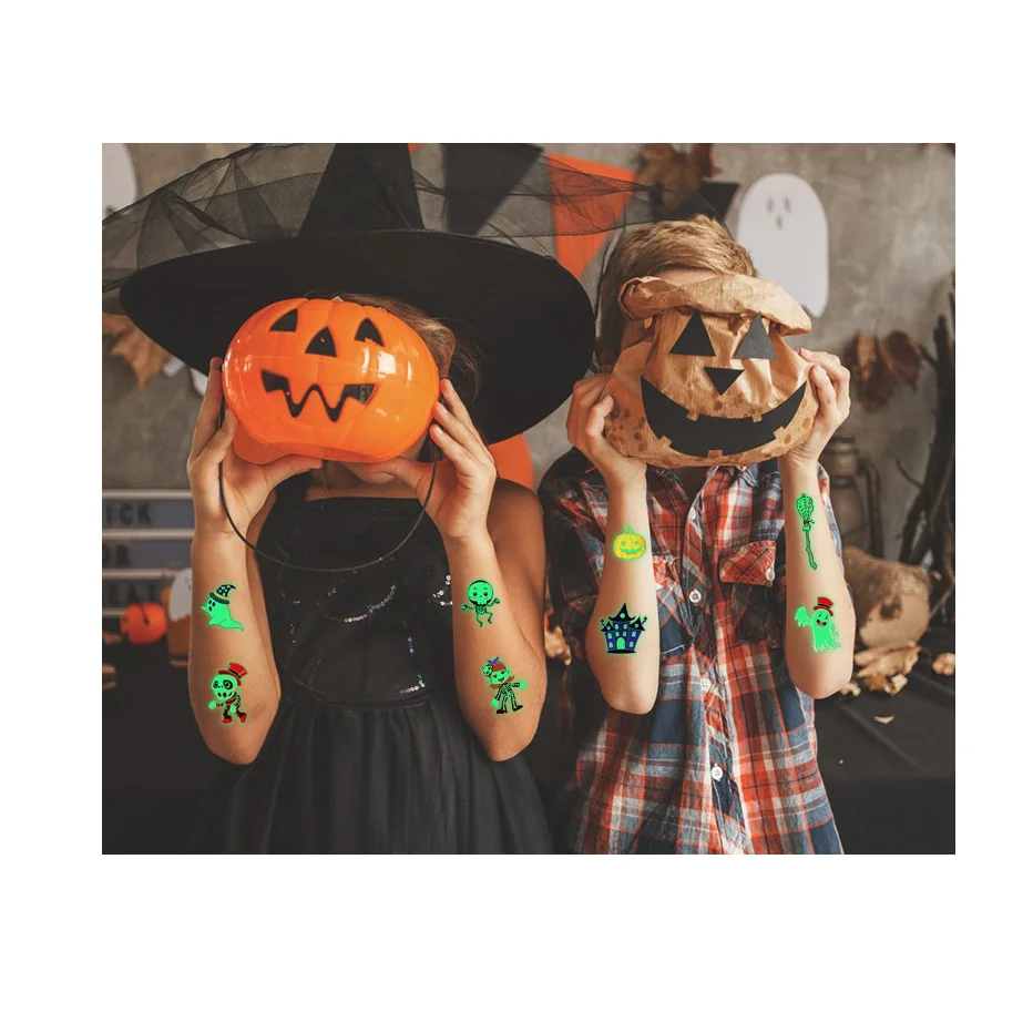 Светящиеся наклейки для тату на Хэллоуин Детские тыквы забавная вечеринка макияж временные Мультяшные праздничной