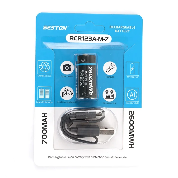 
Micro USB Charge RCR123A 2600mWh 3.7v 700mah 16340 Rechargeable Li-ion Battery with Protection Circuit 
