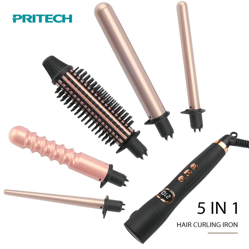 Pritech Сменные керамические бочки Curl железа набор профессиональных 5 в 1 щипцы для завивки волос