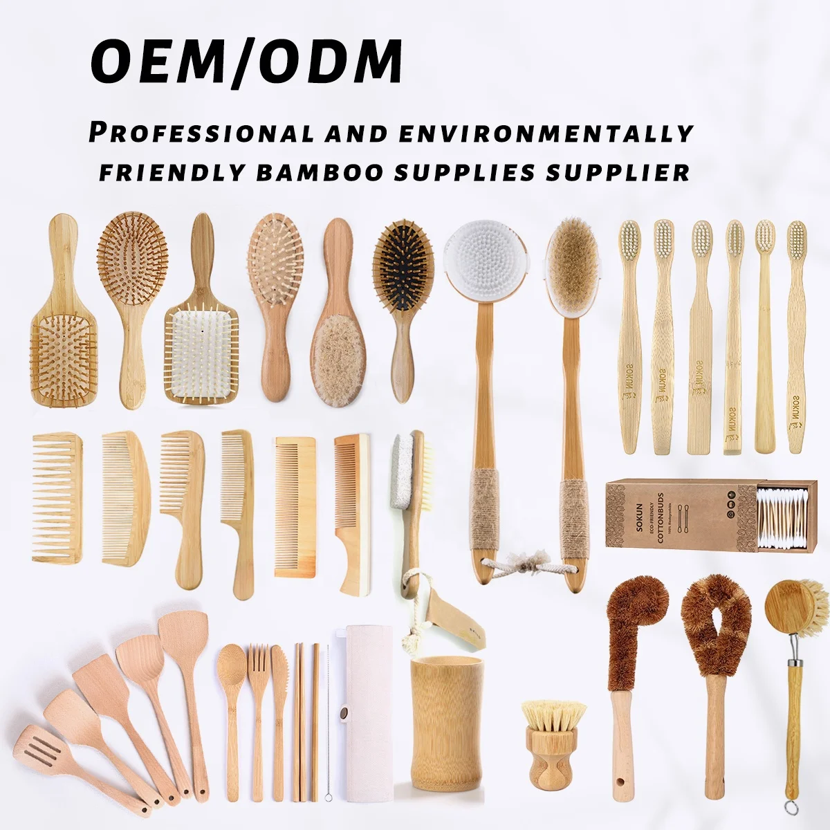 Cotton Swab Exfoliating Bath Brush Bamboo hair brush Konjac Sponge Makeup Remover Pad Set