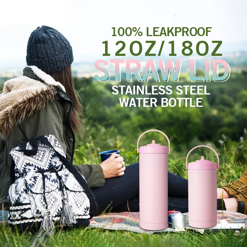 High Quality Outdoor Gym Stainless Steel Water Bottle BPA free Custom Logo 18oz Bottle with Handle and Straw
