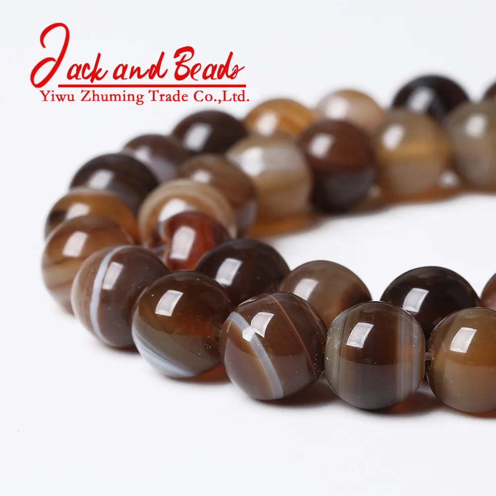 Natural Onyx Stone Brown Striped Agates Round Loose Beads for Jewelry Making