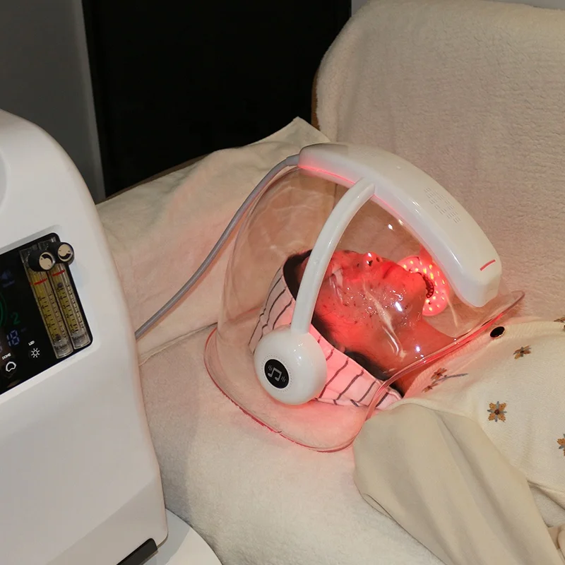 Olive Hyperbaric Oxygen Jet Therapy Facial Machine Maquinas Faciales LED Seven Color Lamp Mask Oxygen Facial Machine