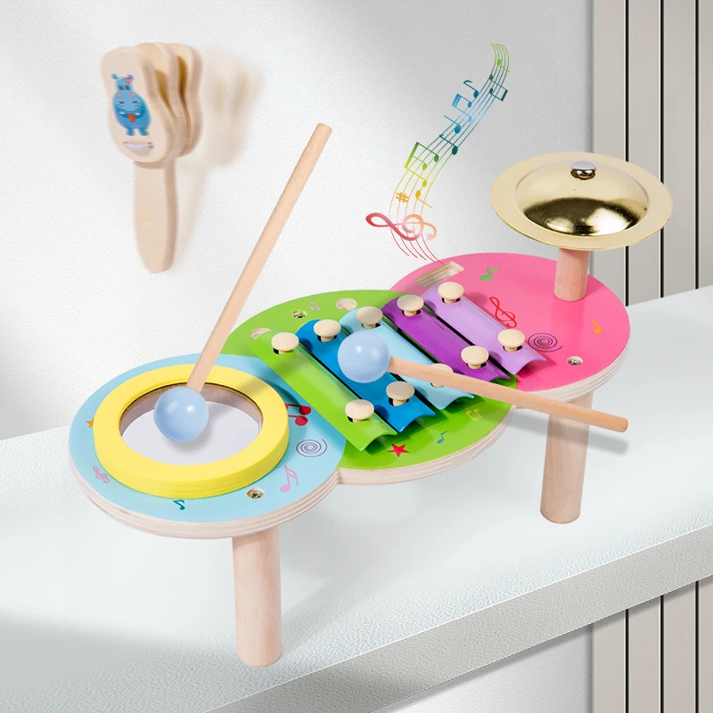 Wooden Music Instrument Toys Xylophone Percussion Educational Musical Toy Game Set For Toddler Drum