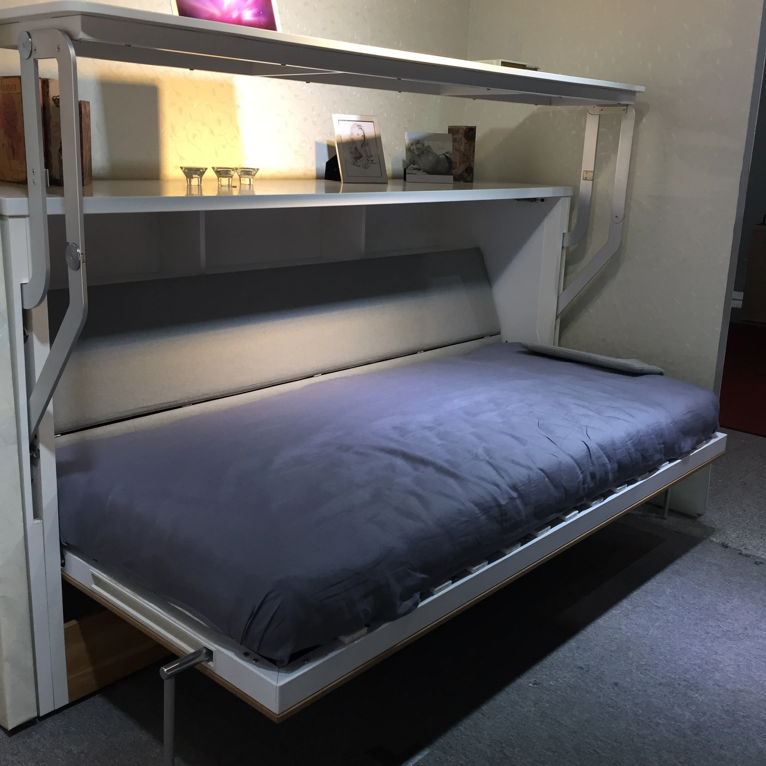 Adjustable bookshelf rising mechanism Murphy wall bed, hidden automatic retractable bed foot, invisible booster mechanism design