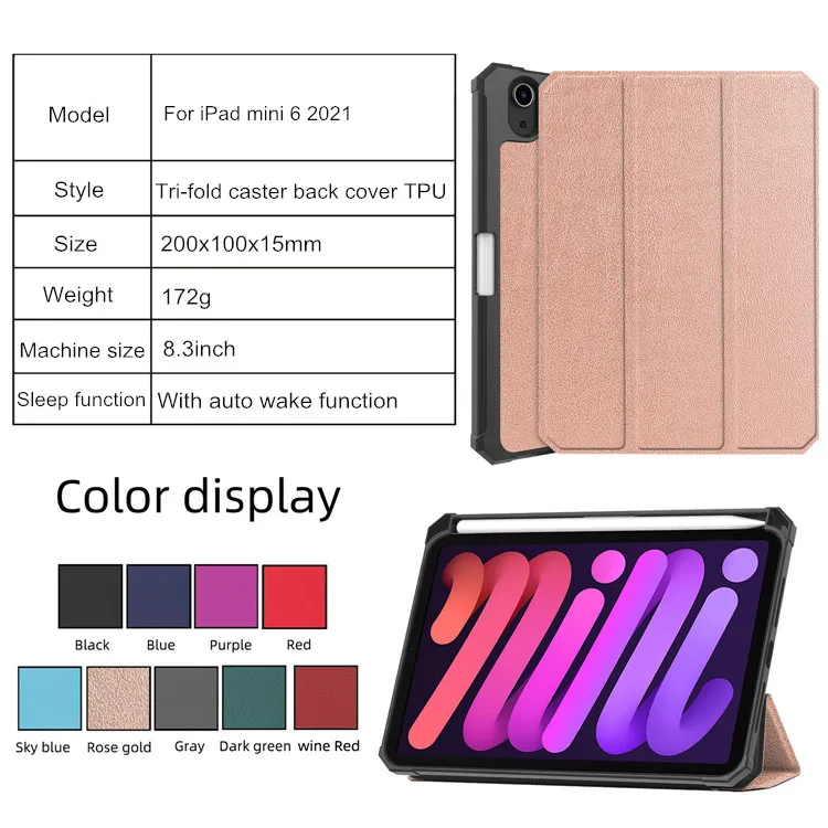 New Mini 6 Generation Tablet Case with Pen slot TPU Leather 8.3 Inch Cover Protective Shell Case for iPad Mini 6 2021