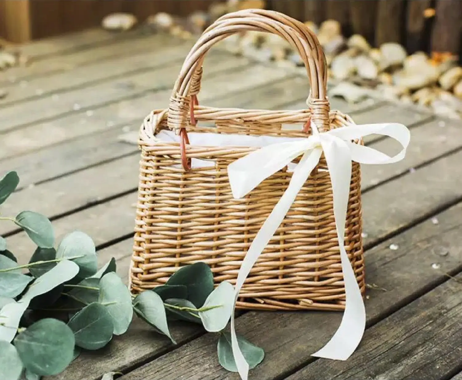 Beach Rattan Basket Bag Summer Ins Storage Basket Rattan Tote Bag Wholesale Bowknot Women Gift Cheap Woven Basket