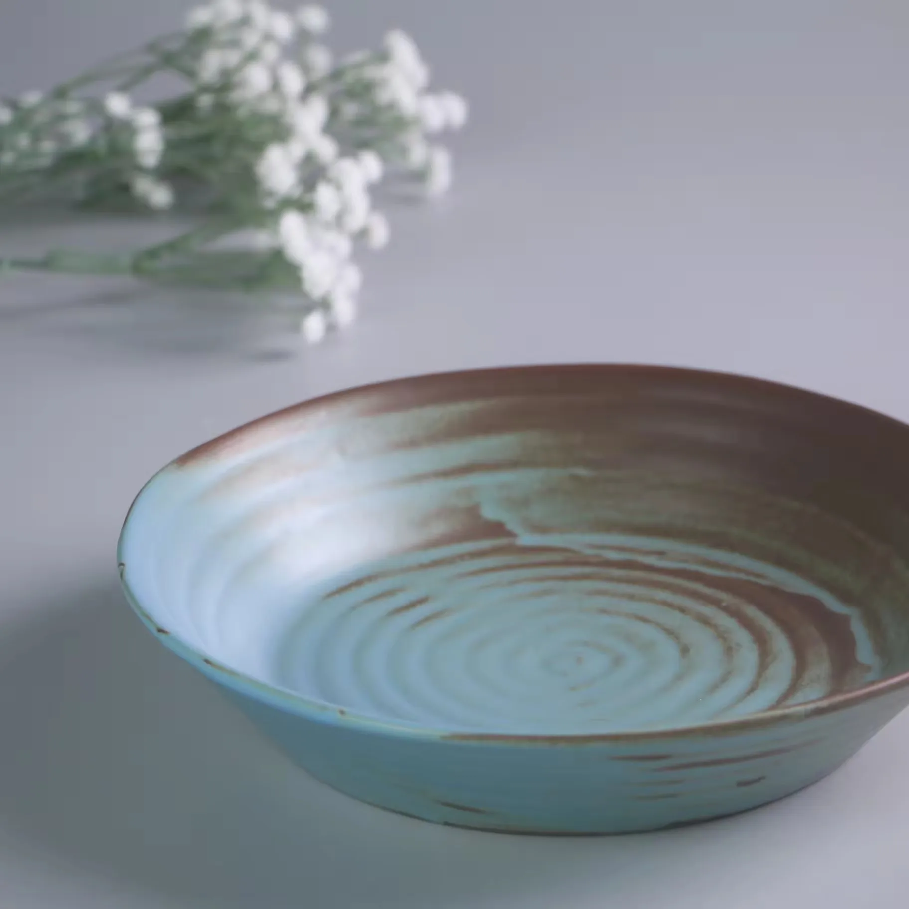 Nordic vintage design sky blue matte glazed stoneware porcelain hotel tableware luxury ceramic dishes and plates soup plate