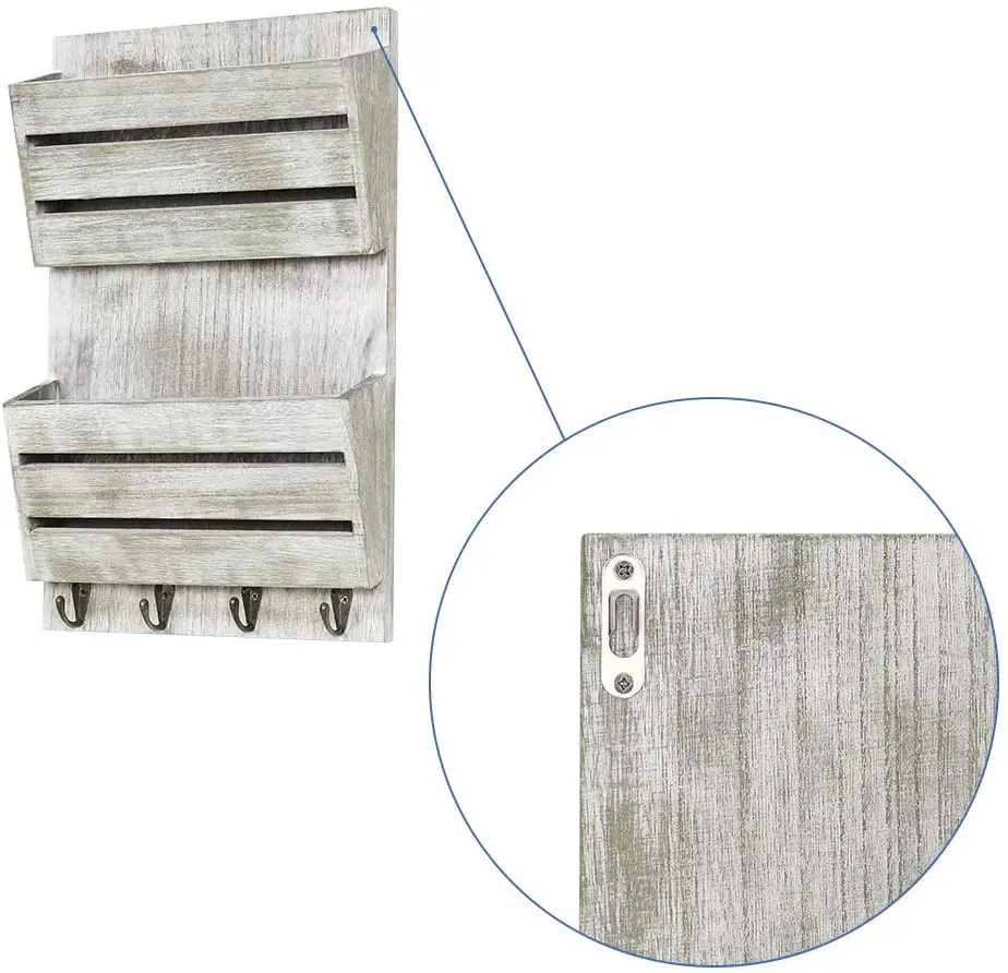 
Mail Sorter Wall Mount 2-Slot Mail Key Holder Organizer with 4 Key Hooks 