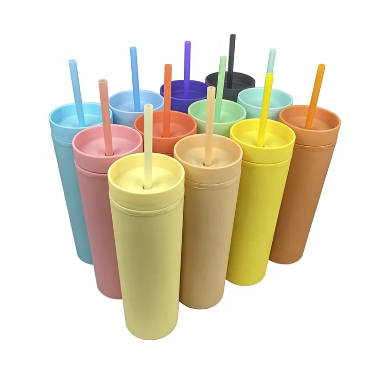 
Personalized Skinny TUMBLERS Matte Pastel Colored Acrylic Tumblers 16oz Double Wall Plastic Tumblers With Straw travel mug 
