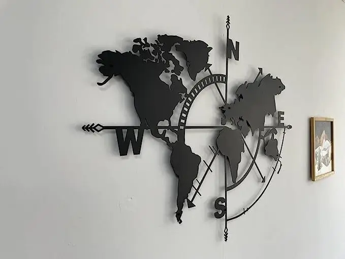Wholesale Custom Fashionable World Map Metal Wall Art Living Room Home Decoration Steel Wall Hanging Metal Wall Decoration