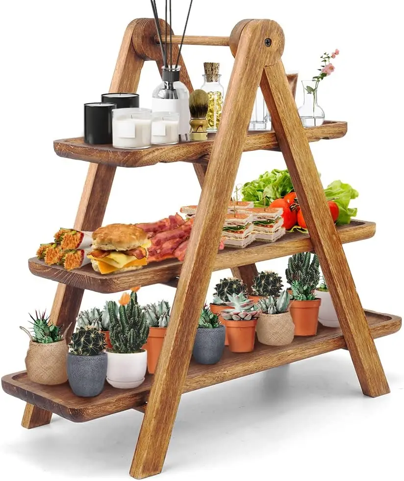 Wood 3 Tier Serving Tray Three Tiered Serving Stand, Wooden  Tiered Tray, Party Serving Dishes for Entertaining
