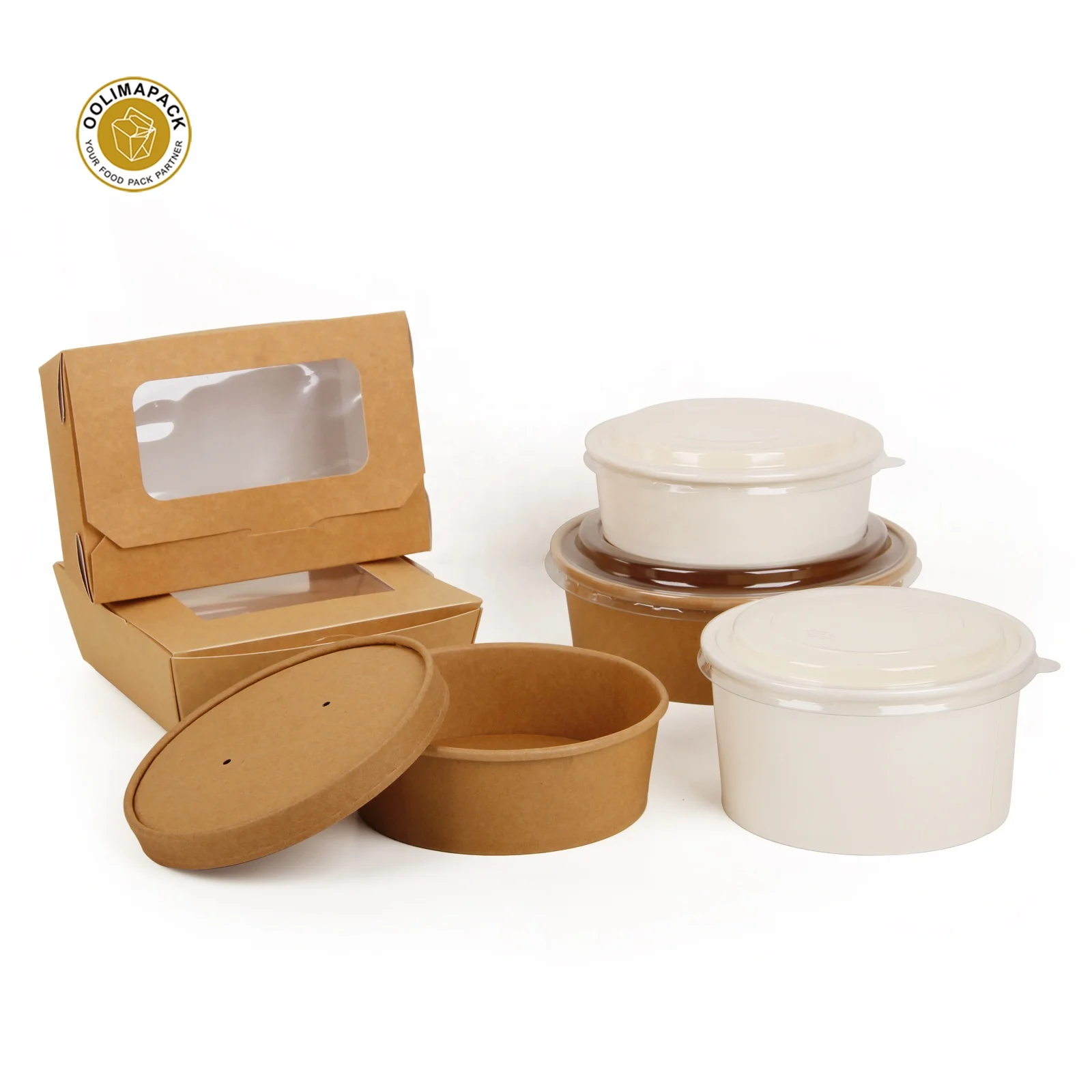 High Quality Cardboard Disposable Salad Box Packaging Salad Container with Lid