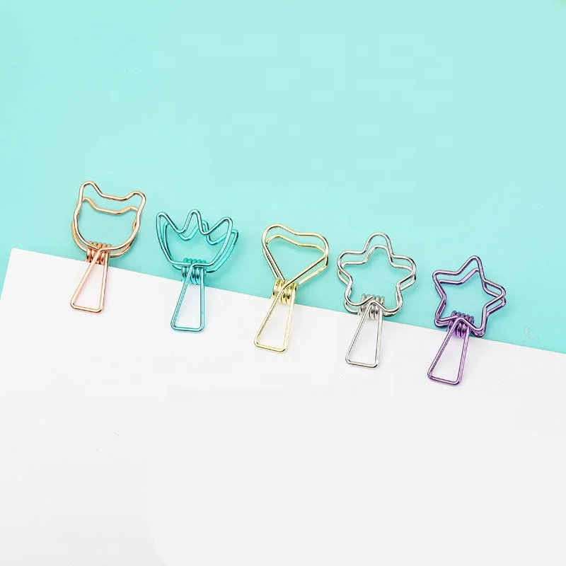 Cute mini purple plating school decorative cat shape metal fish tail paper binder clip