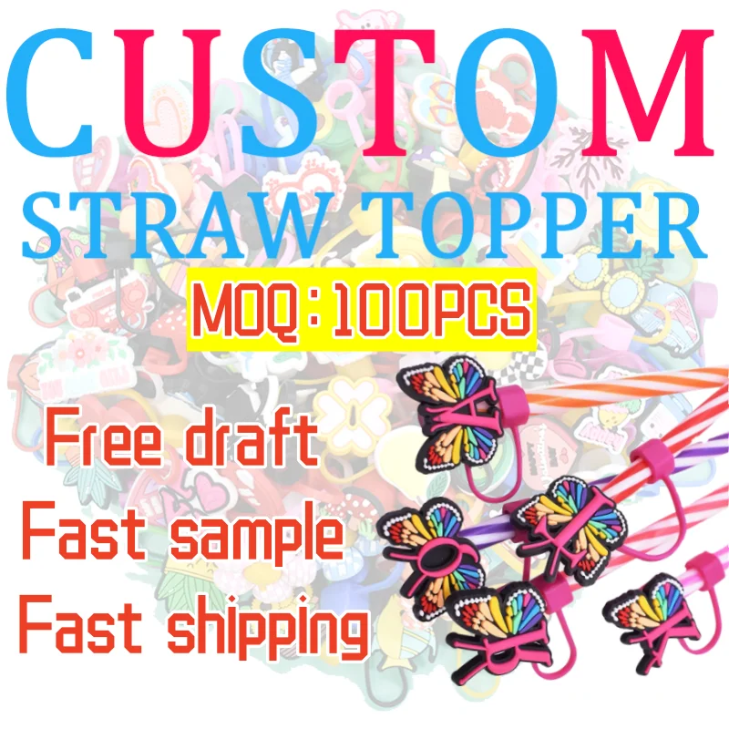 2024 New Product Ideas Pvc Custom Straw Topper For Tumblers Cute Bottle Straw Cover Wholesale Tumbler Accessories