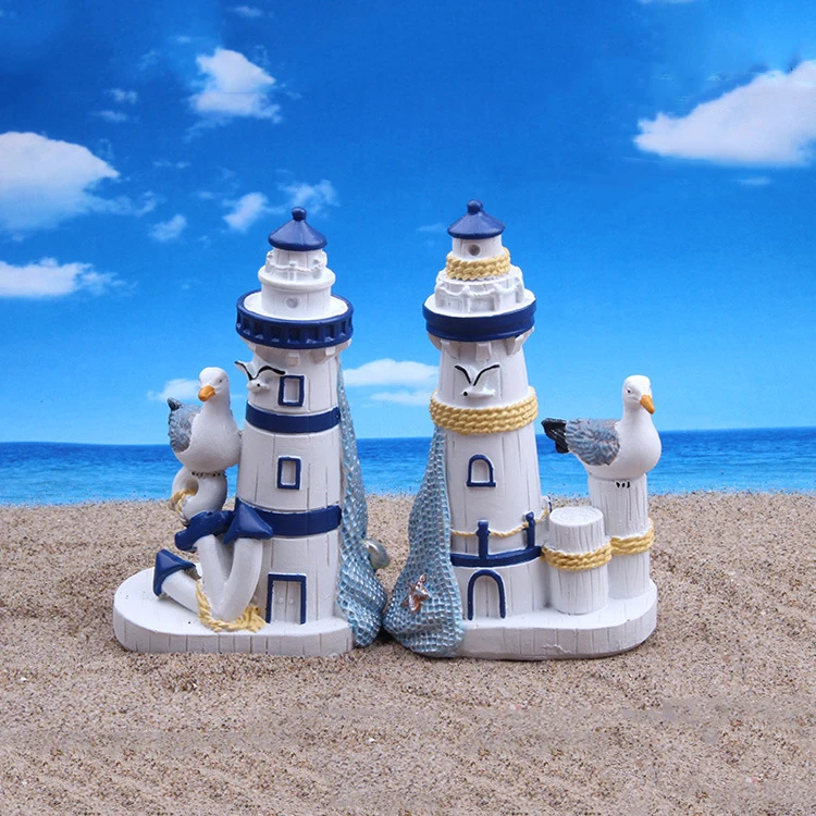 Creative Ocean Style Souvenir Gift Customization Handmade Painting 3D Resin Lighthouse Seagull Small Sculpture Decoration