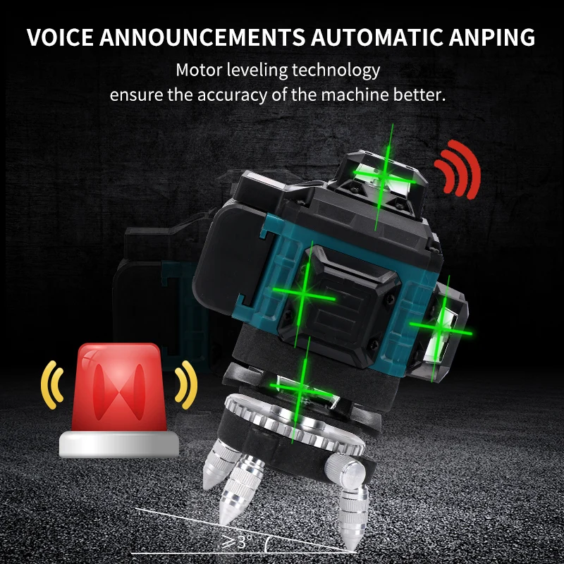 Цифровой многофункциональный зеленый 4d-лазерный уровень, 16 линий, самонивелирующийся