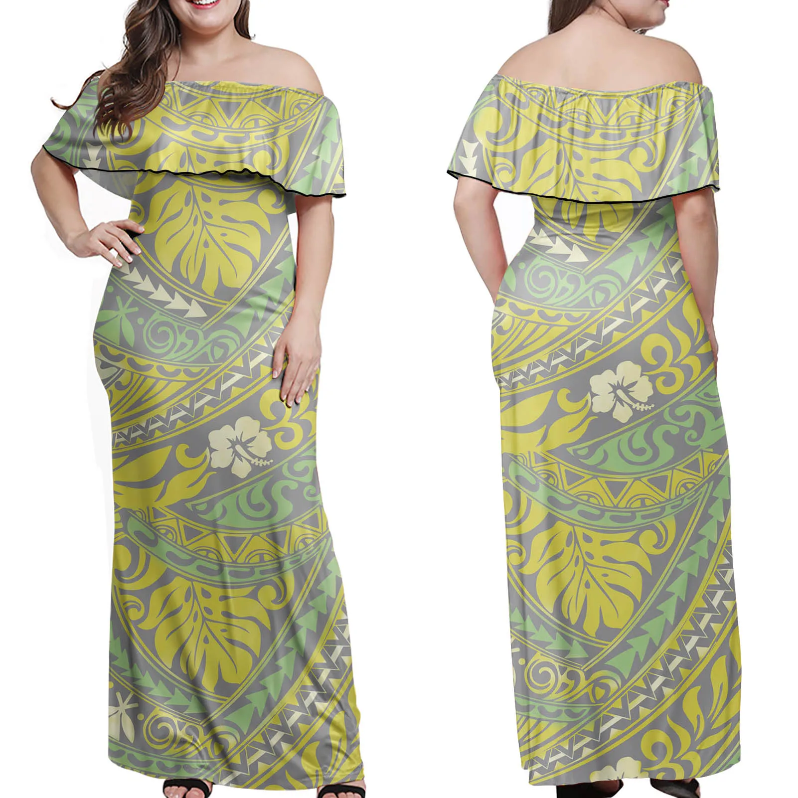 Модные полинезийские племенные Гавайские сексуальные платья с принтом листьев для женщин, Повседневное платье с открытой спиной и открытыми плечами, платья макси