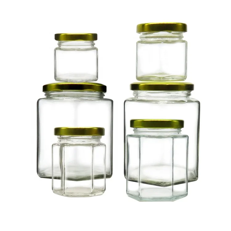 Food Grade 280ml Clear Hexagon Glass Jars Containers Honey Jars Candle Jars with Lids