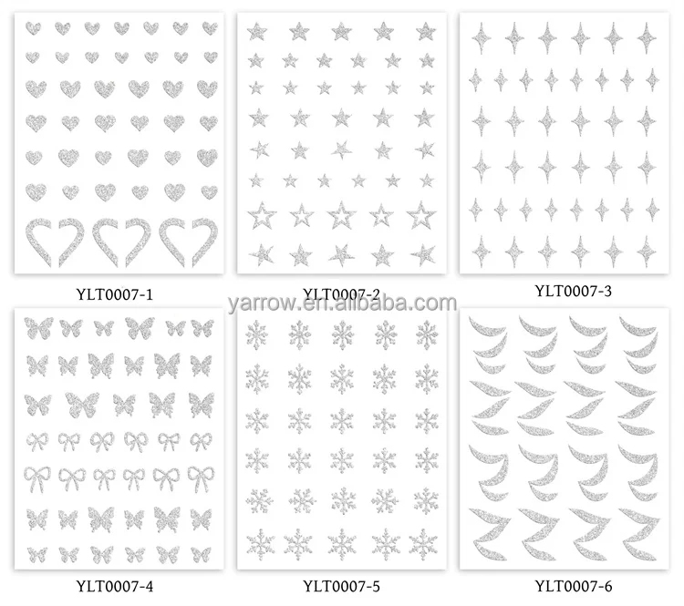 Trendy 3D Silver Broken Diamonds Sticker for Nail Art Star/Butterfly/Snown Shaped Nail Adhesive Decal Manicure sparkling sticker