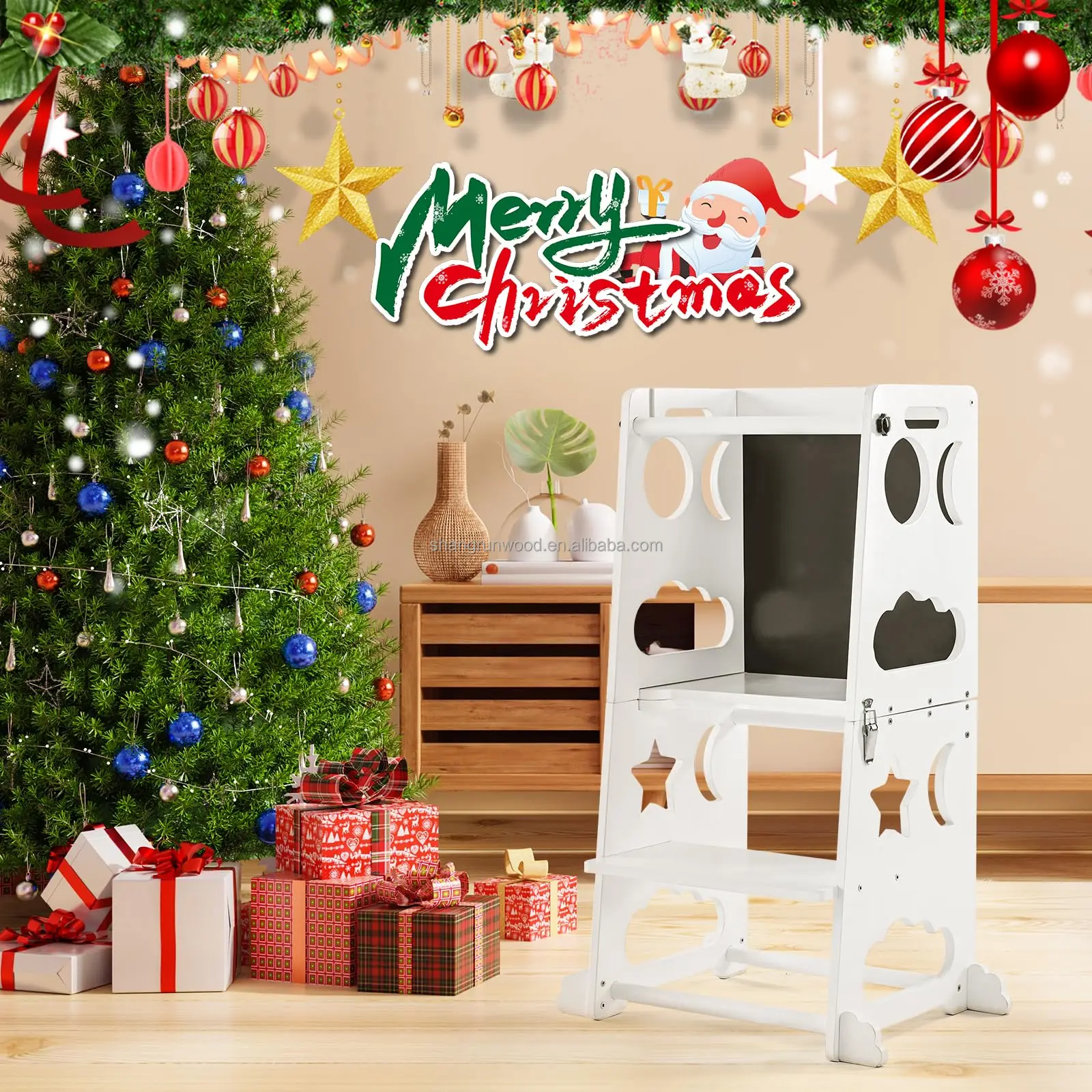 Wooden Kitchen Montessori Tower Step Stool Outdoor Camping Stool With Armchair Handle Wooden Learning Tower For Kids