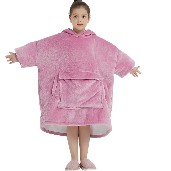 Sample Available Wearable Blanket Hooded Sweatshirt Blanket Children Wearable Fleece Sherpa Oversized Hoodie Blanket For Kids