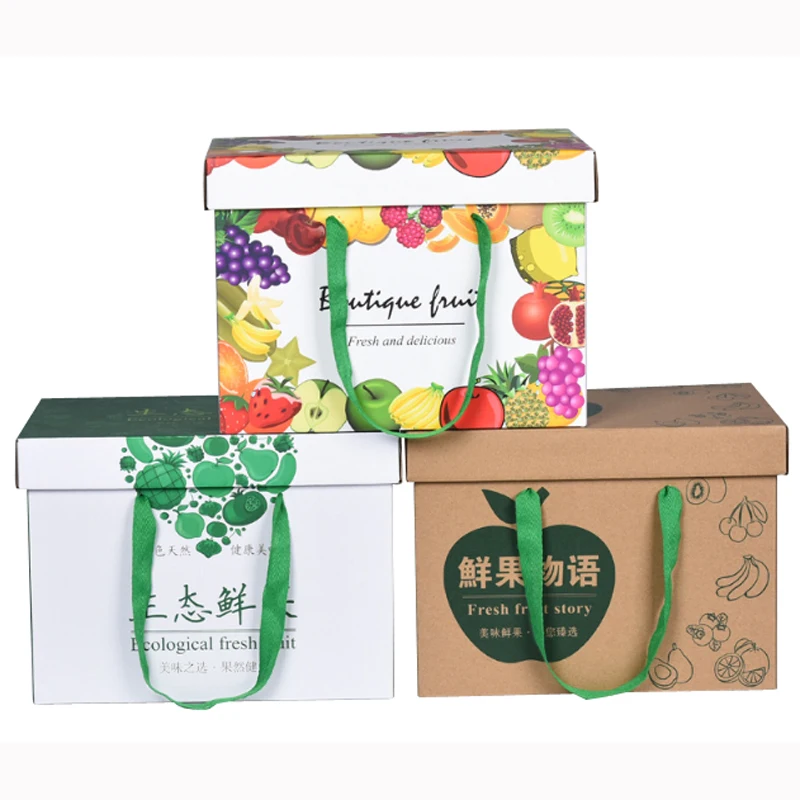 Оптовая продажа картон гофрированный посылочный плодоовощ упаковывая коробка с веревочной ручкой