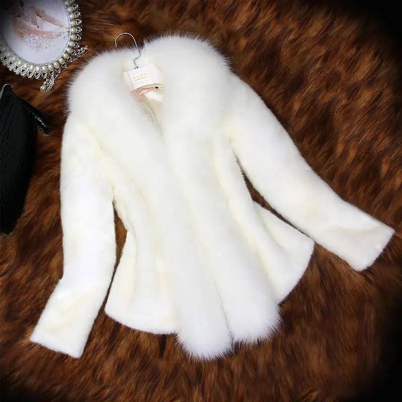 High Quality 2023 Winter Coat Women Short Rex Rabbit Fur Faux Fur Coat Fox Collar Fur Coats For Women