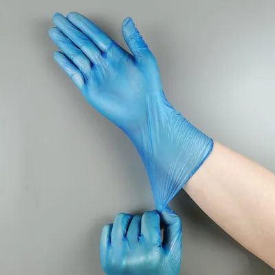 High Quality food grade waterproof flexible blue powder free Vinyl  PVC Gloves
