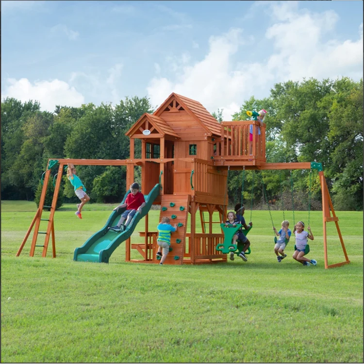 
customized fine quality outdoor wood playground equipment play set wood swing set 