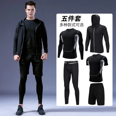 Running Hoodie 5 Piece Set Activewear Training Wear Gym Fitness Sets Sweat Suit Jogging Tracksuit Sweatsuit Men Track Suit Sets