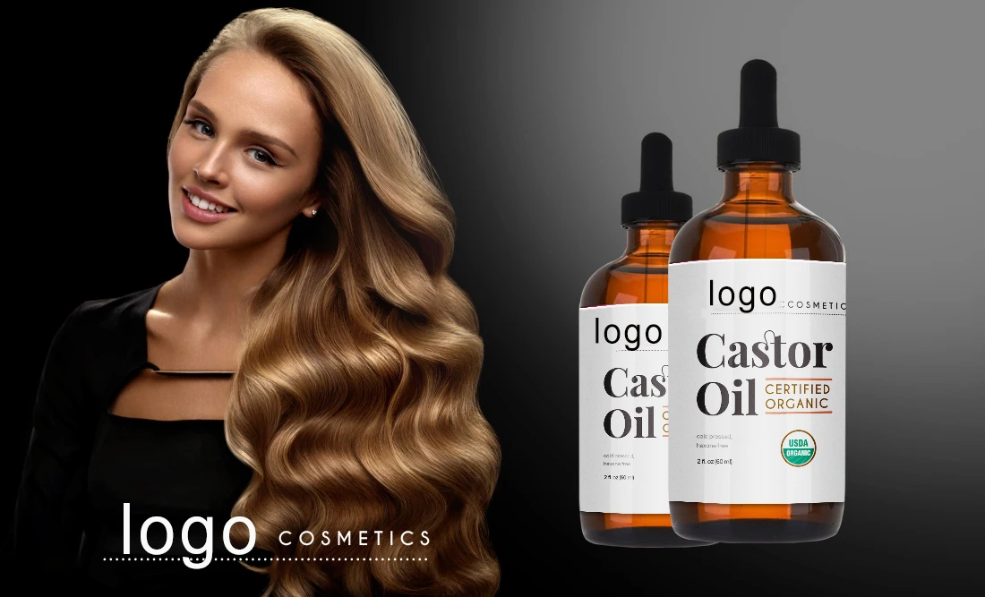 Custom logo 2oz 100% Pure Cold Pressed Organic Castor Oil Stimulate Growth for Eyelashes Eyebrows and Hair