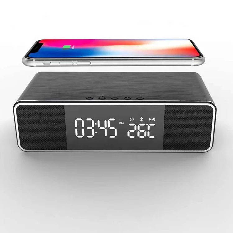 
New Wireless Charging Alarm Clock FM Radio Temperature Display USB Output Bluetooths Speaker with Microphone 