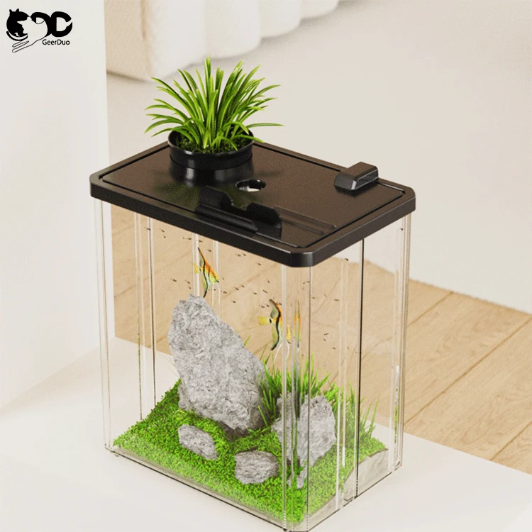 Geerduo Thickened Cylinder Body Amphibious Ecological Transparent Plastic Fish Tank Aquarium for Living Room Landscape Tabletop