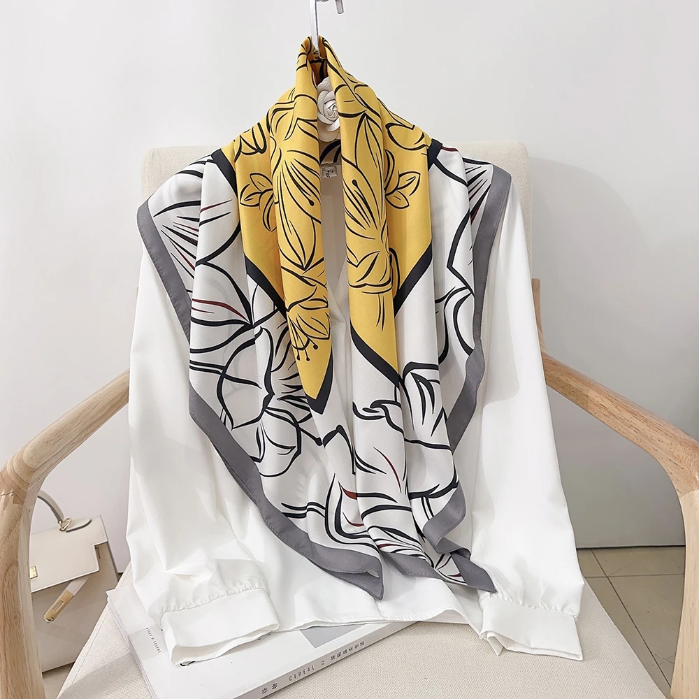New arrival in Stock fashion custom designer luxury satin silk scarf digital printing square satin shawl for women