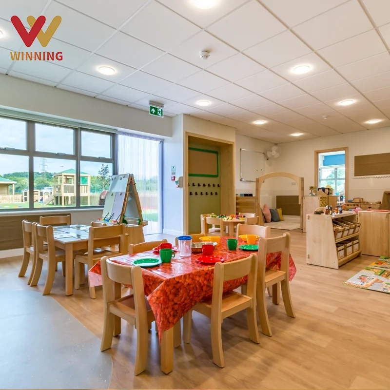 Winning Montessori Preschool Daycare Furniture Kids Kindergarten Wooden Table Chair Sets Childcare Nursery Classroom Furniture