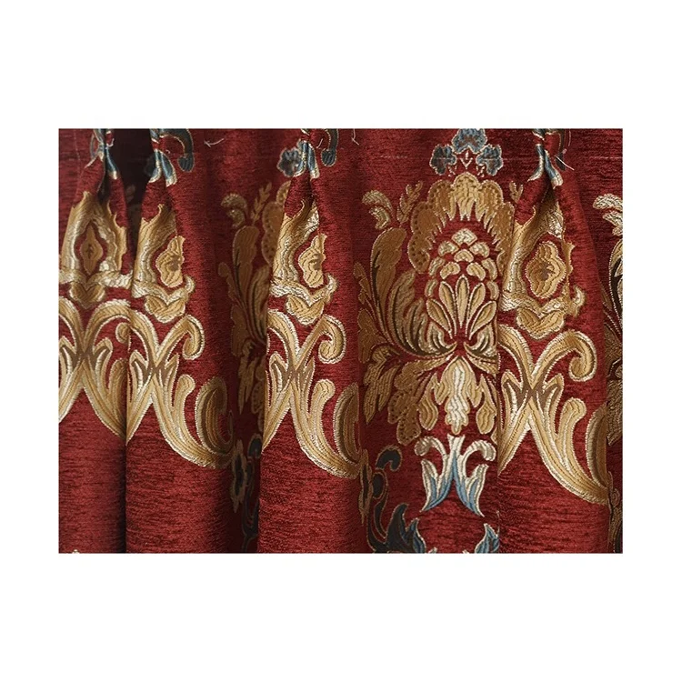 Wholesale Nordic Style Jacquard Chenille Pattern Red Backdrop Drapes Curtains For Events Living Room