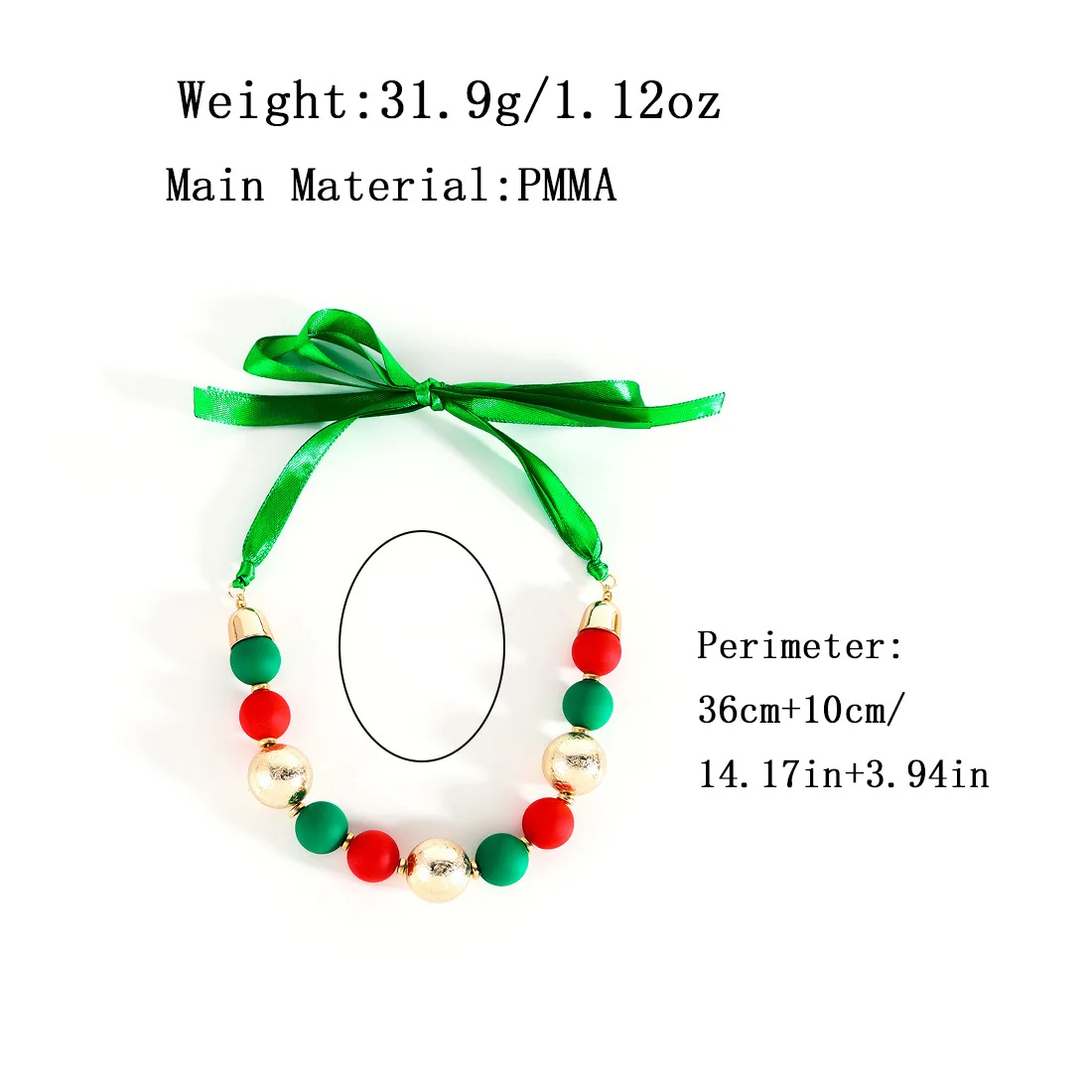 Christmas Acrylic Beaded Clavicle Chain Plated Stainless Steel Ribbon Necklace Fashion Festival Accessories Gifts For Women