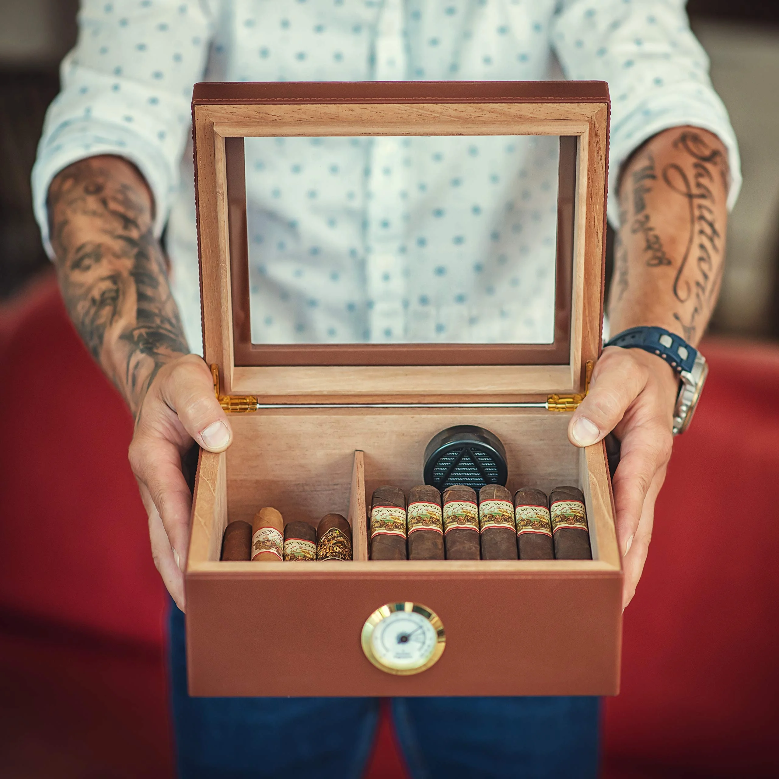 Деревянная прозрачная кожаная стеклянная коробка для сигар, коробка для сигар, подарки для сигар, хьюмидор для мужчин