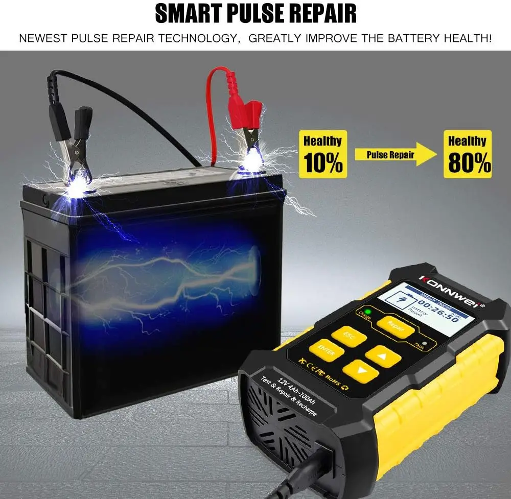 Hybrid Digital Car Battery Capacity Tester Analyzer 100-2000 CCA 12V Lead acid Battery Charger with Pulse Repair 3 in 1