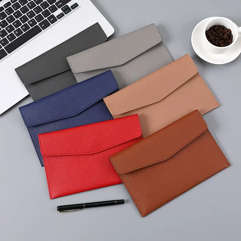 A6 Wallet File Bag PU Leather Bag Paper File Pouch with Magnetic Closure Custom Logo Printing File Folder Envelope Document Bag