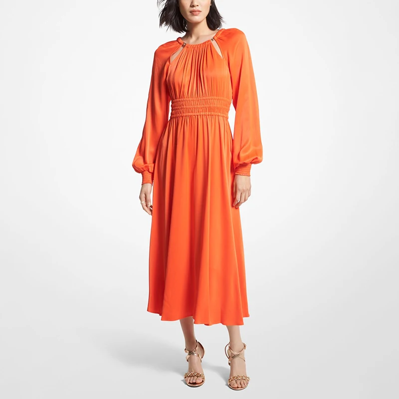 Minimalist Design Shoulder Opening Solid Color Ladies Long Sleeve Casual Dresses Elegant Maxi Evening Dresses