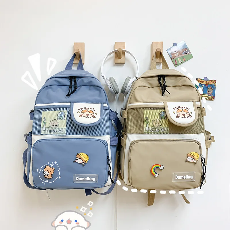 Cheap New design cute canvas girls kids college backpack school bags for student