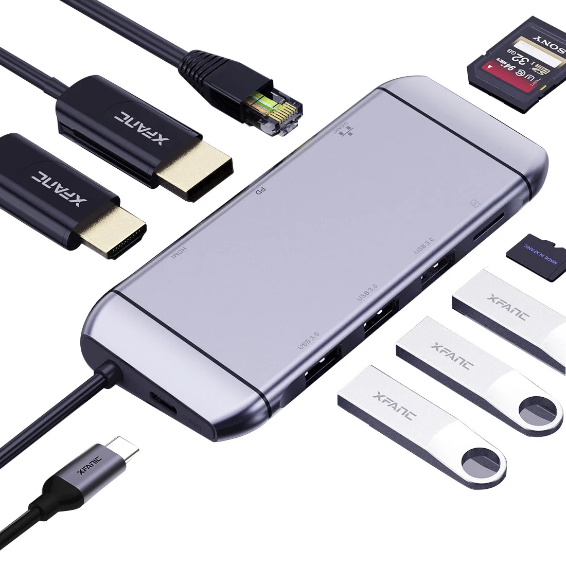 
9 in 1 USB C Hub 10 Ports Computer Peripherals Portable Docking Station Usb Type C Dock 